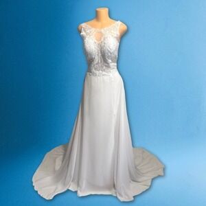 Wear Your Love White Lace Applique‎ Wedding Dress Train Illusion Size 12 [NEW}